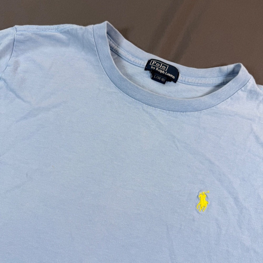 Polo Ralph Lauren Boys Light Blue Cotton T-Shirt‎ Yellow Pony Logo Size L 14-16